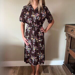BNWT Deadstock Vintage 1960s Women’s Brown Floral Shirt Dress - Carolina Maid 20